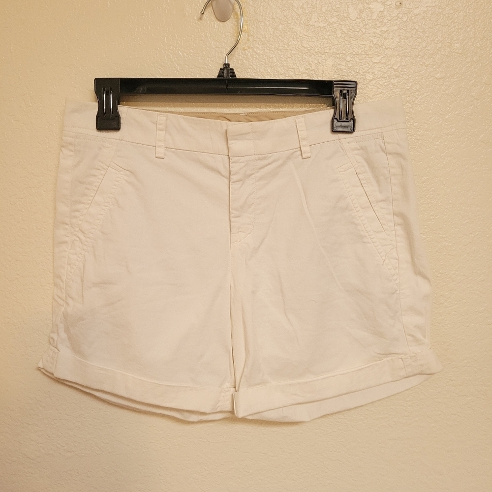 Vince Womens White Cuffed Shorts Pockets Flat Front Cotton Stretch size 2